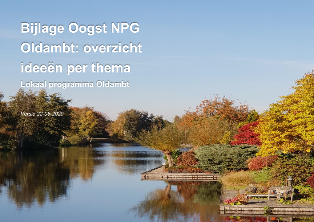 Bijlage Oogst NPG Oldambt: Overzicht Ideeën Per Thema Lokaal Programma Oldambt