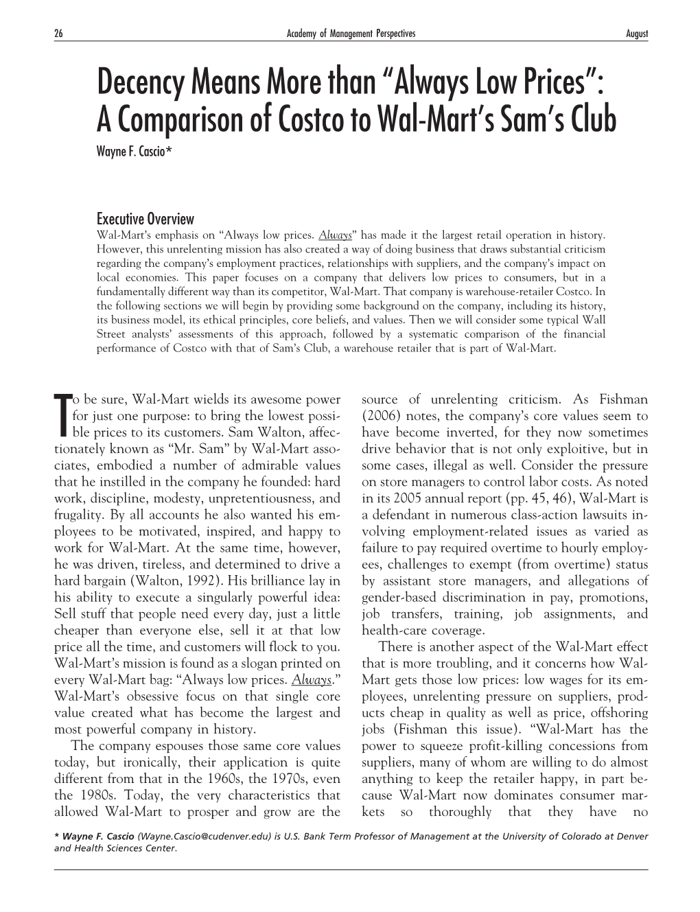 'Always Low Prices': a Comparison of Costco to Wal-Mart's Sam's Club