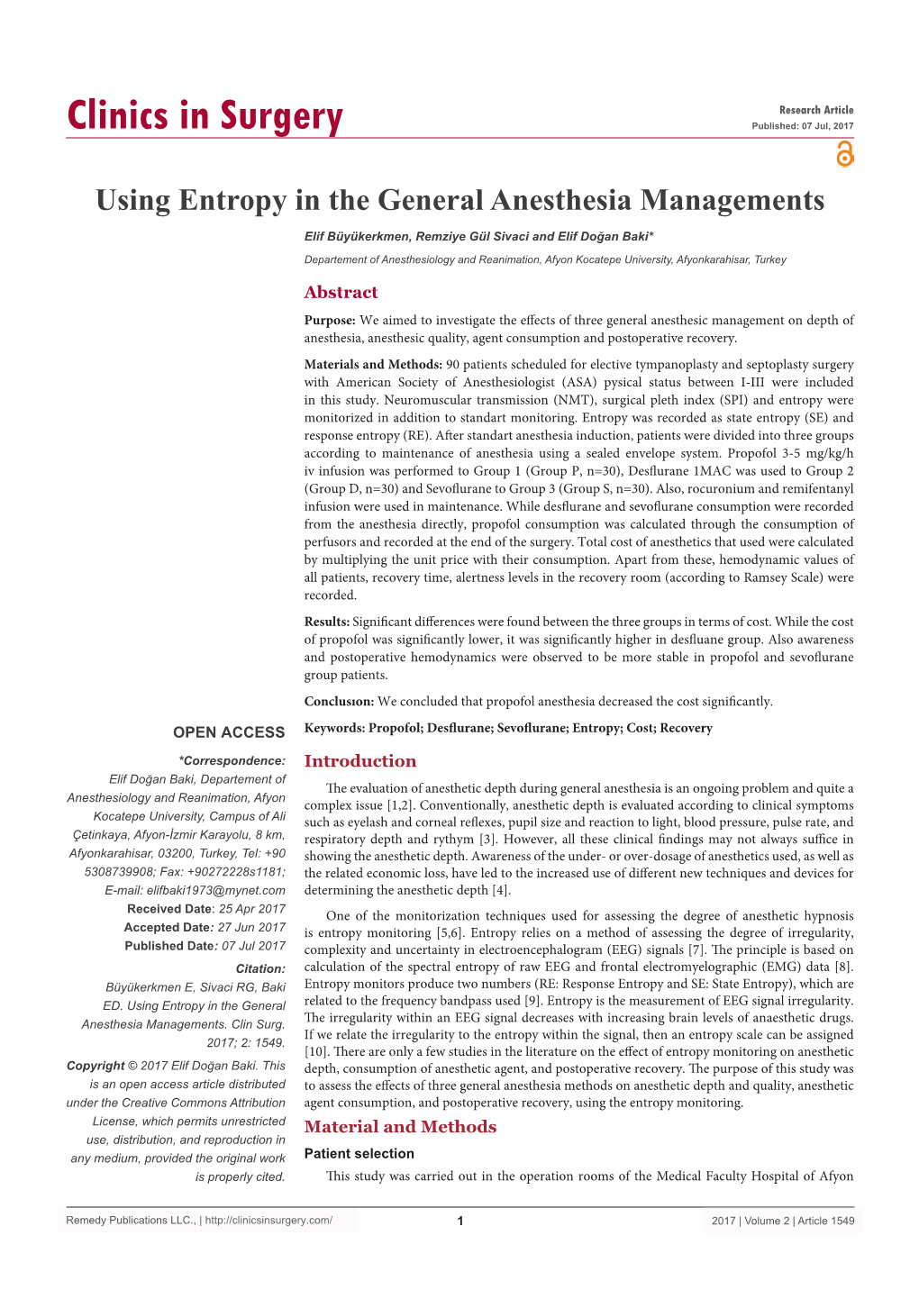 Using Entropy in the General Anesthesia Managements