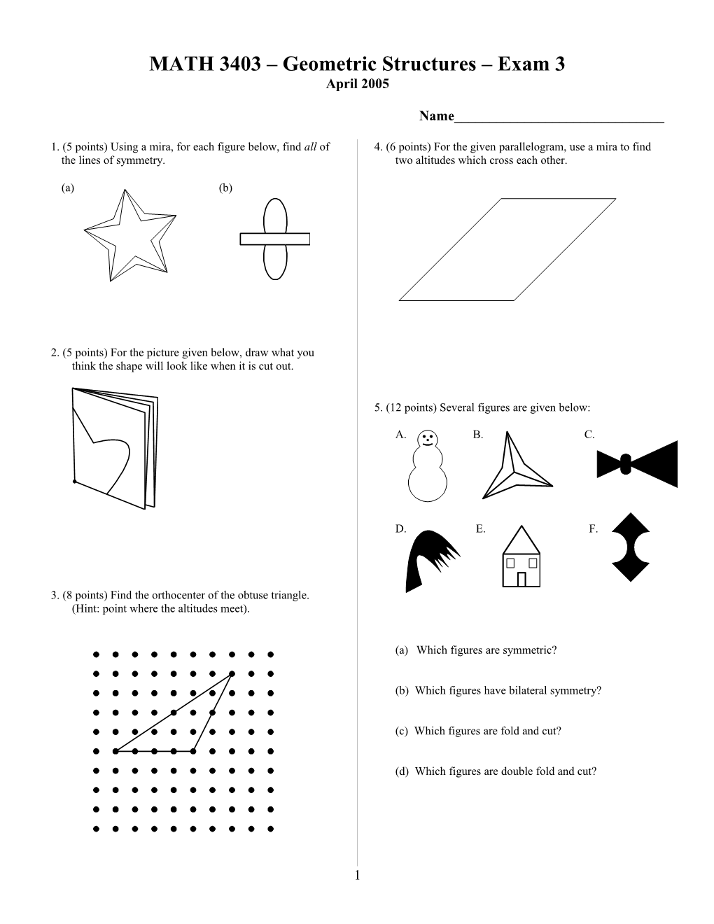 MATH 3403 Geometric Structures Exam 3