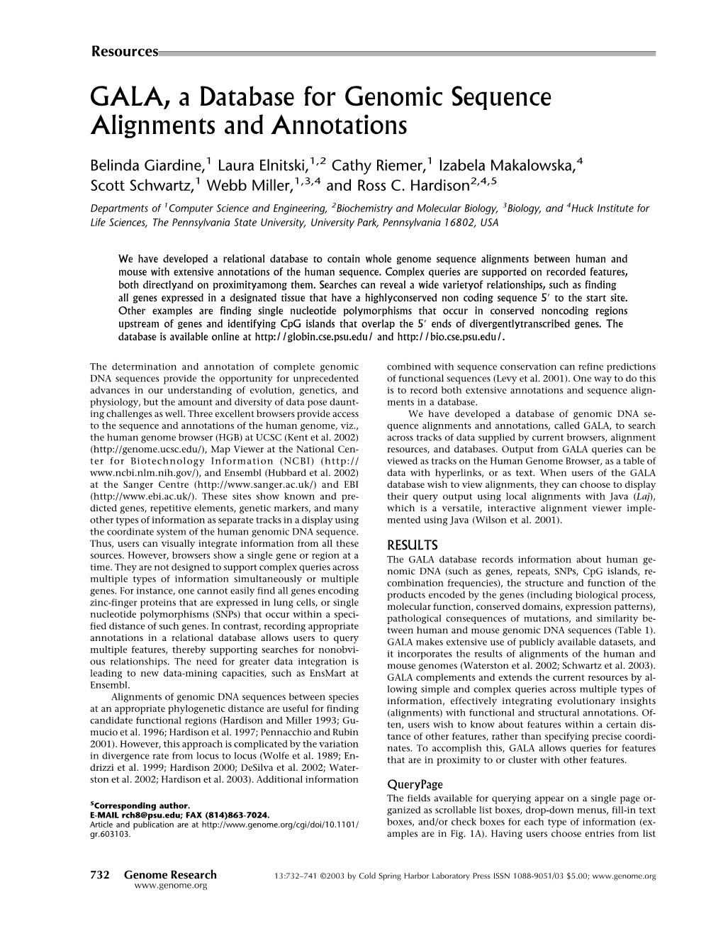 GALA, a Database for Genomic Sequence Alignments and Annotations