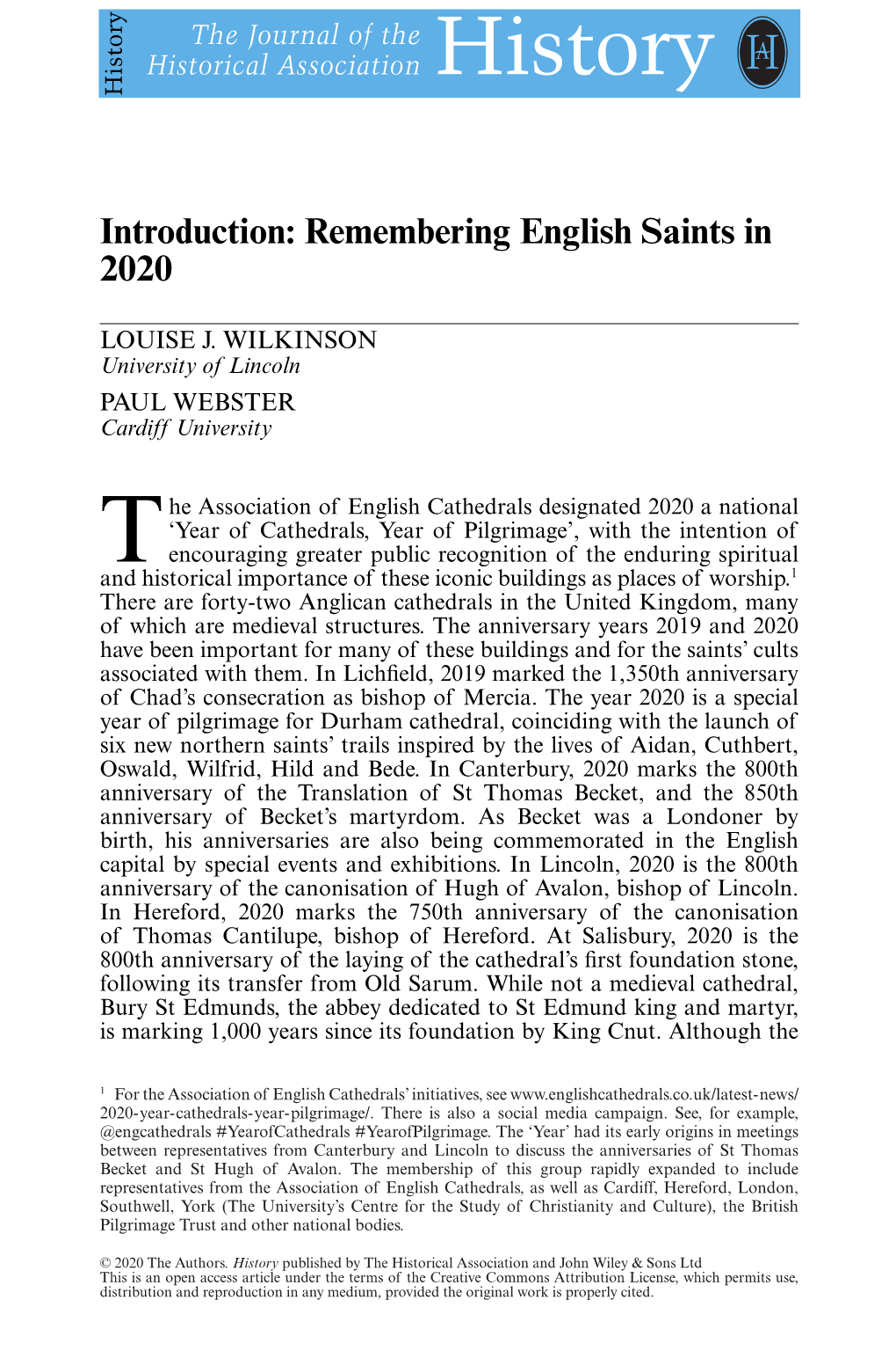 Remembering English Saints in 2020