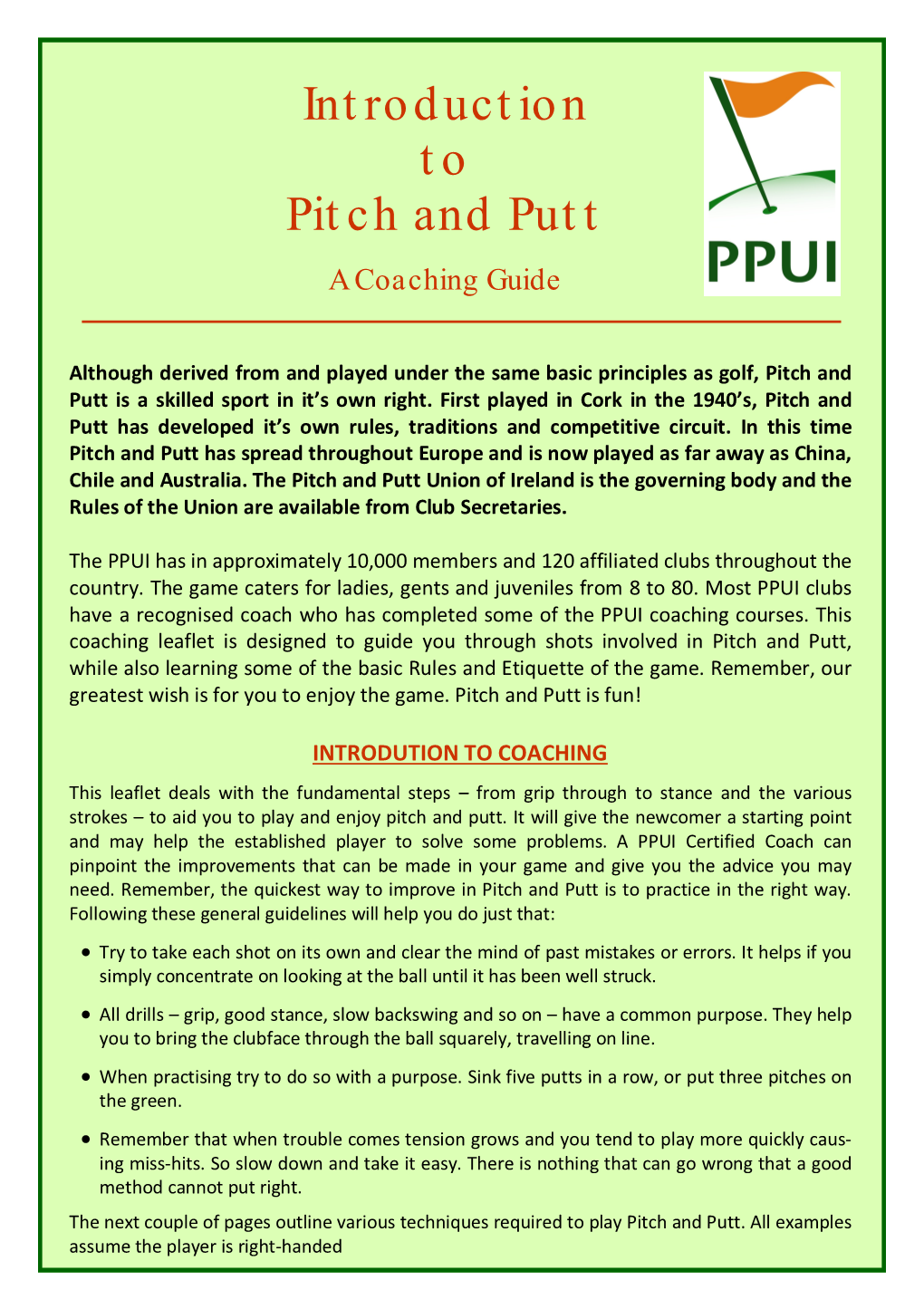 Introduction to Pitch and Putt