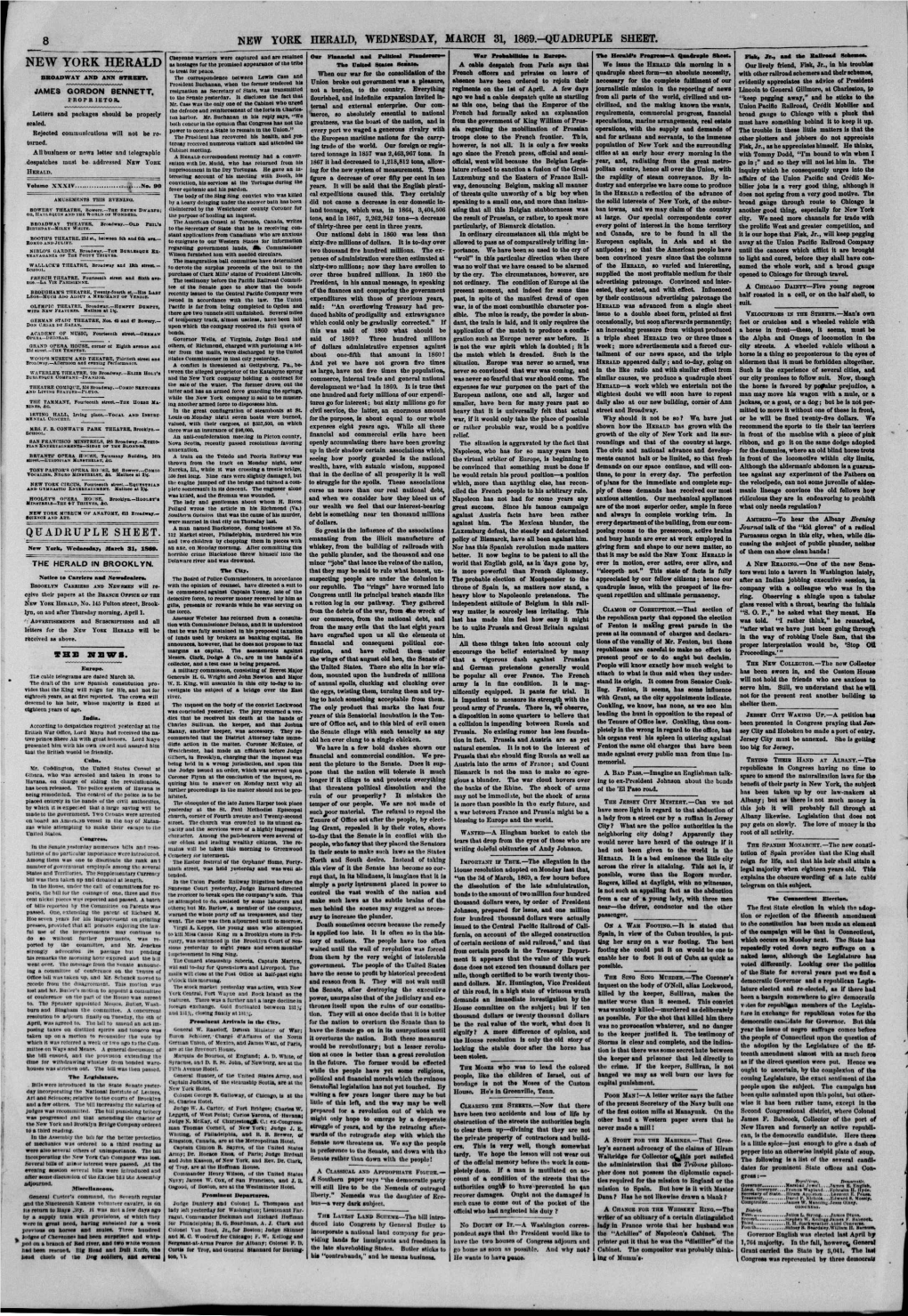 NEW YORK HERALD Oh Hostages for the Promised Appearance of the Tribe the Catted State* Seaate