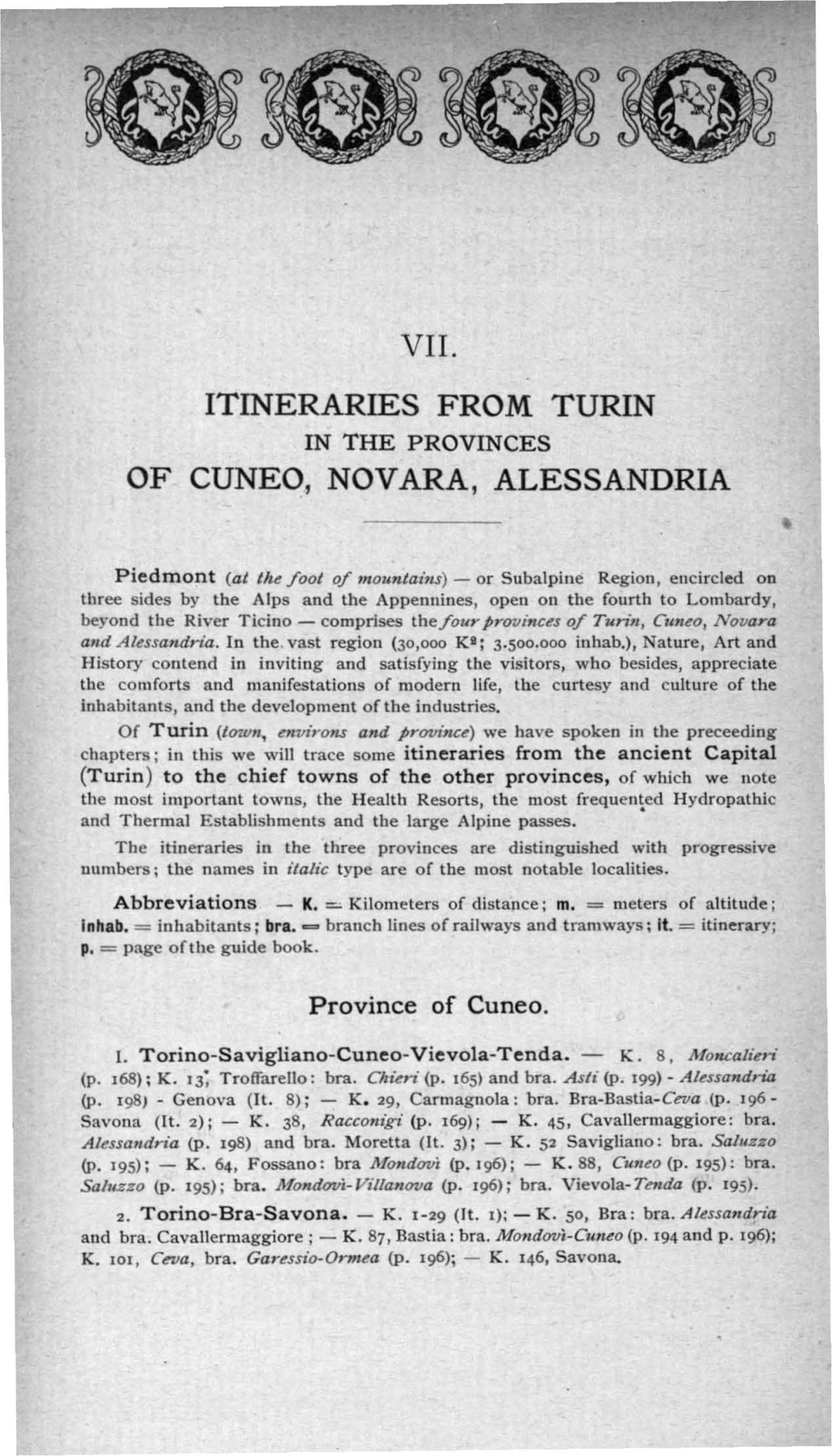 Vii. Itineraries from Turin of Cuneo, Novara, Alessandria
