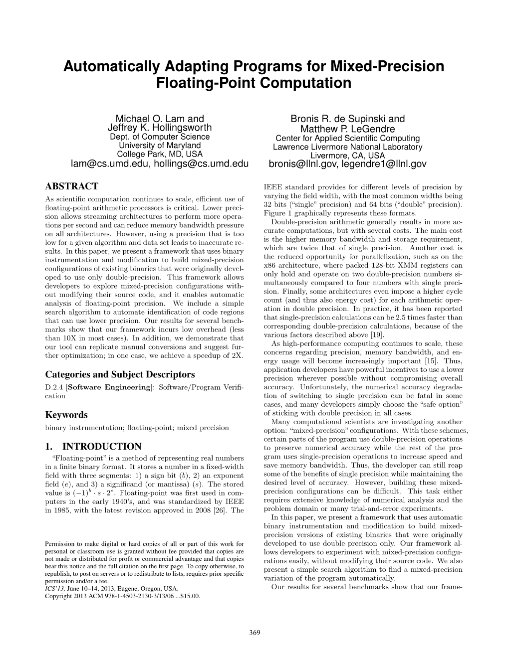 Automatically Adapting Programs for Mixed-Precision Floating-Point Computation