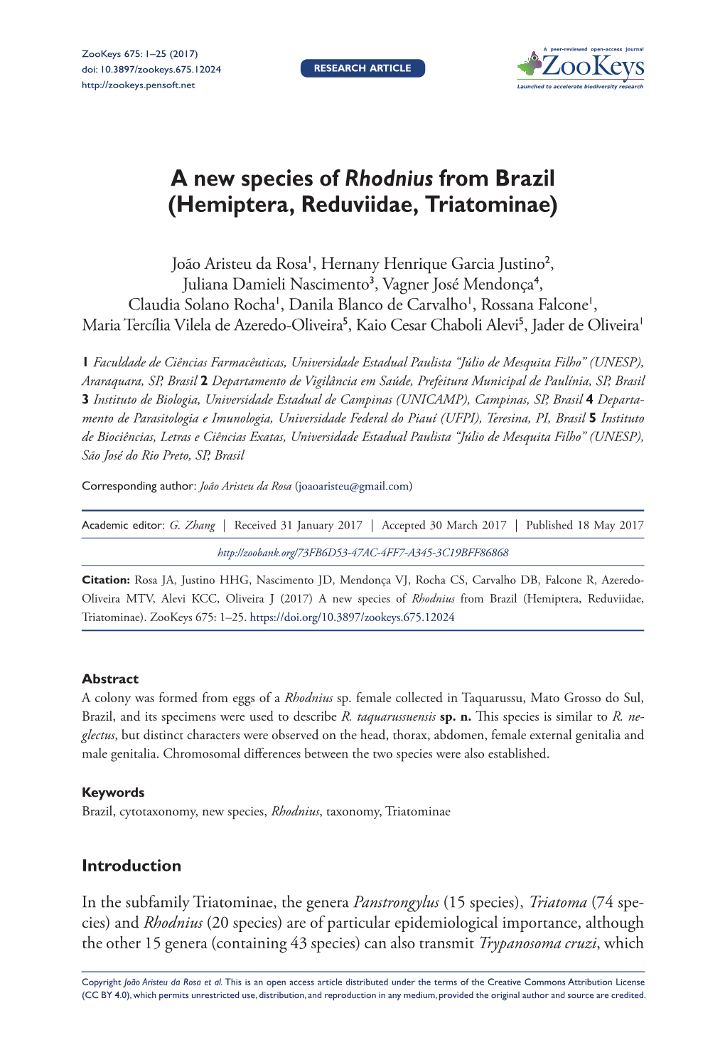 A New Species of Rhodnius from Brazil (Hemiptera, Reduviidae, Triatominae)