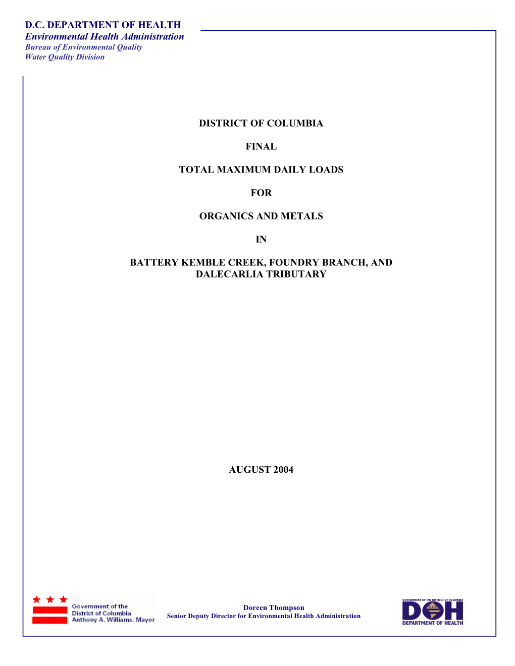 Final DC TMDL for Organics and Metals in Potomac Tributaries