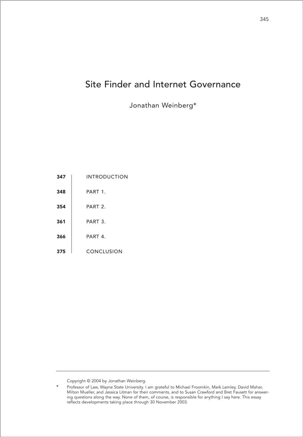 Site Finder and Internet Governance