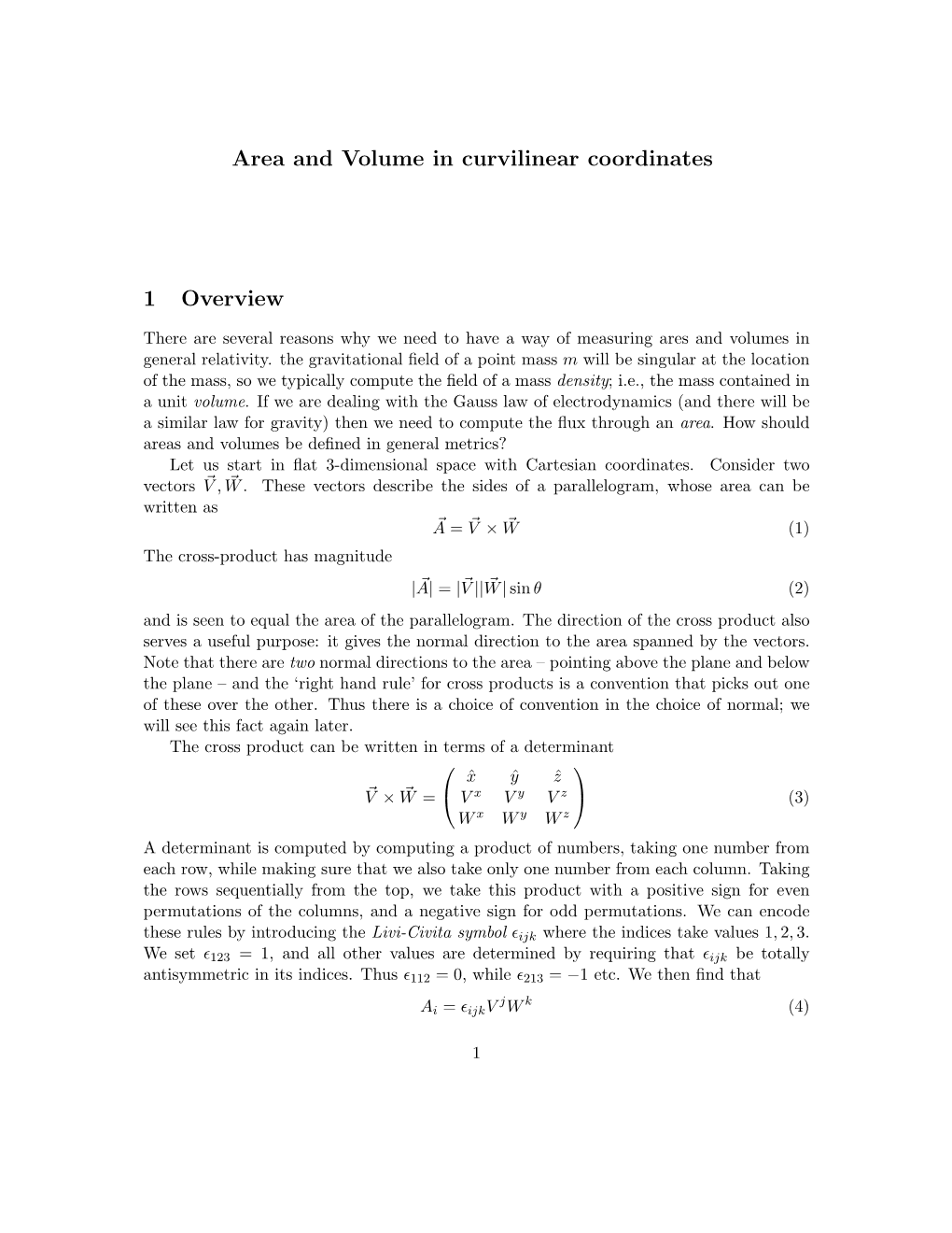 Area and Volume in Curvilinear Coordinates 1 Overview