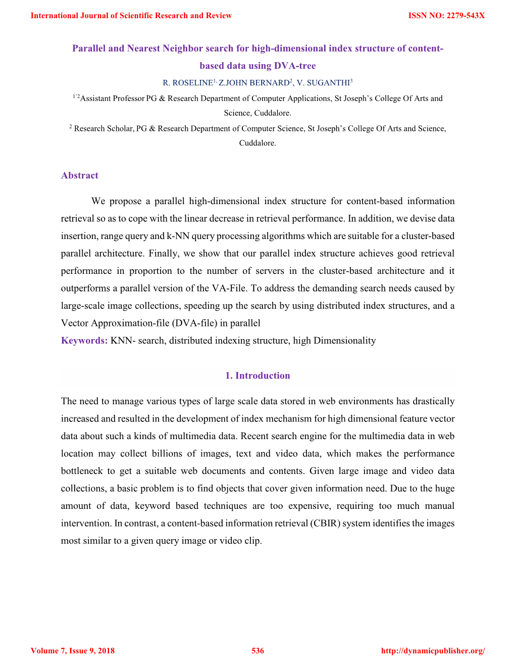 Parallel and Nearest Neighbor Search for High-Dimensional Index Structure of Content- Based Data Using DVA-Tree R