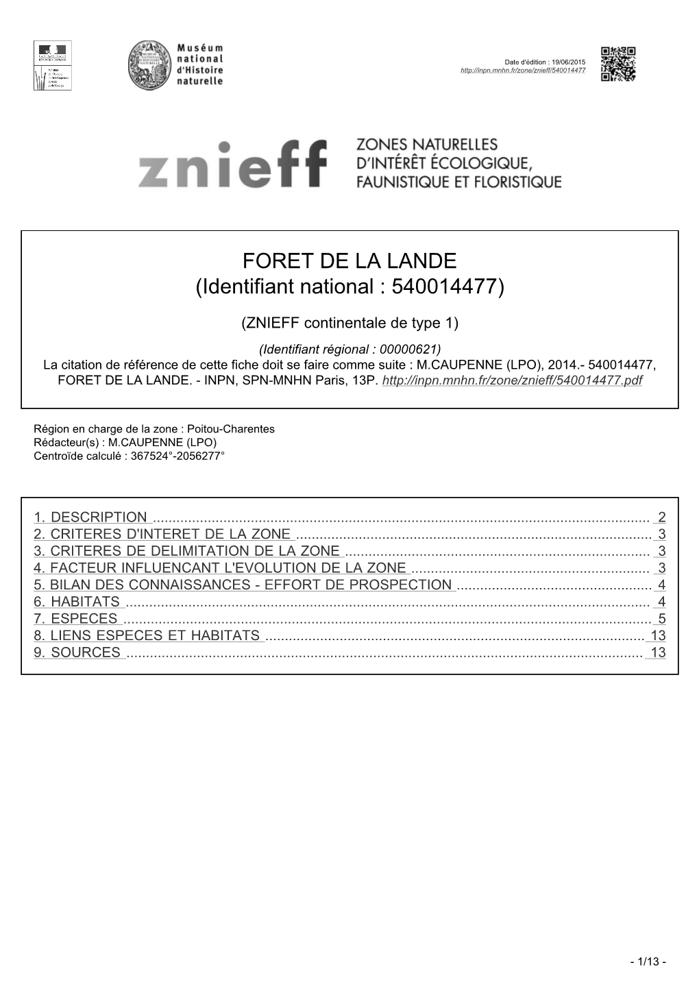 FORET DE LA LANDE (Identifiant National : 540014477)