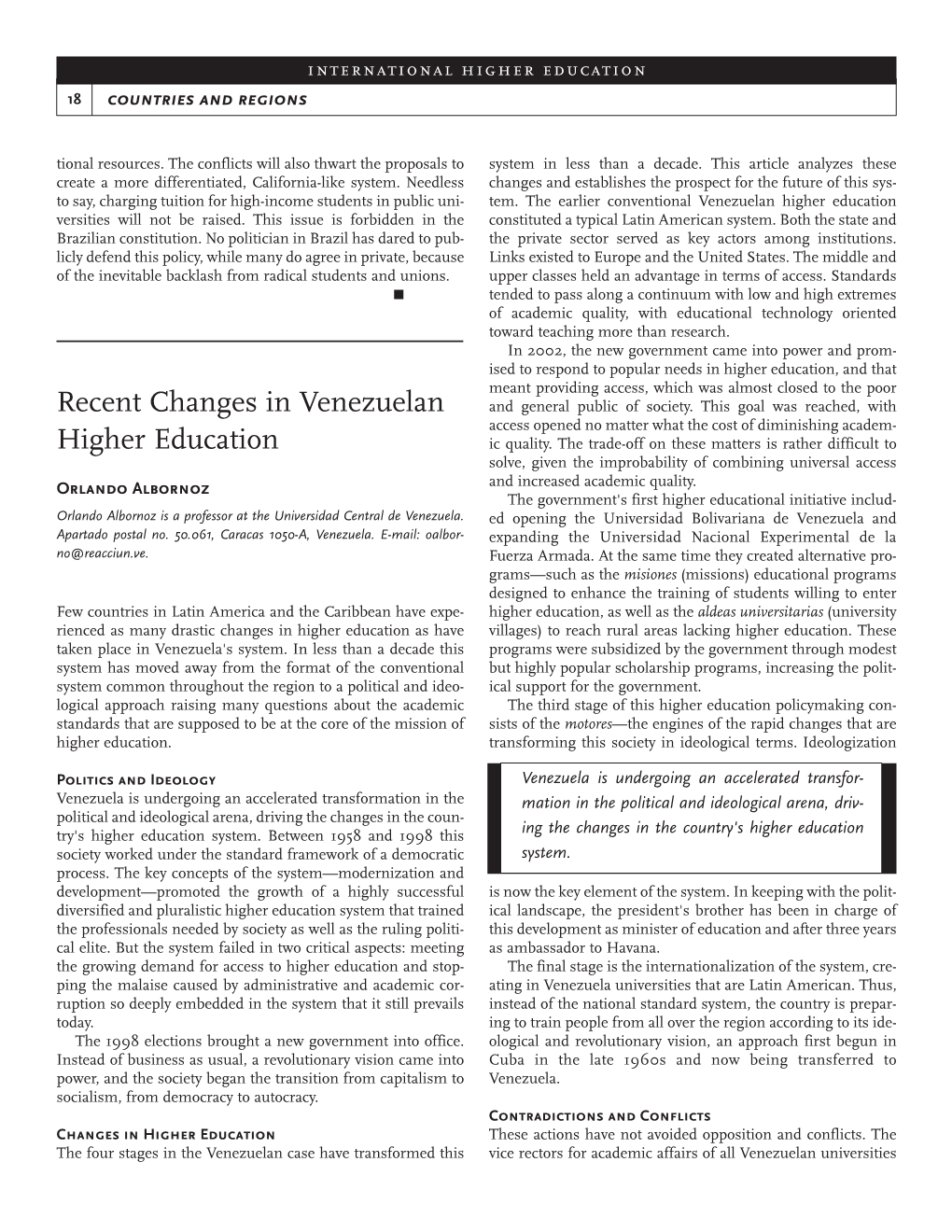 Recent Changes in Venezuelan Higher Education