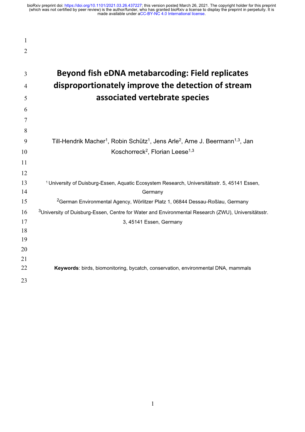 Beyond Fish Edna Metabarcoding: Field Replicates Disproportionately Improve the Detection of Stream Associated Vertebrate Specie