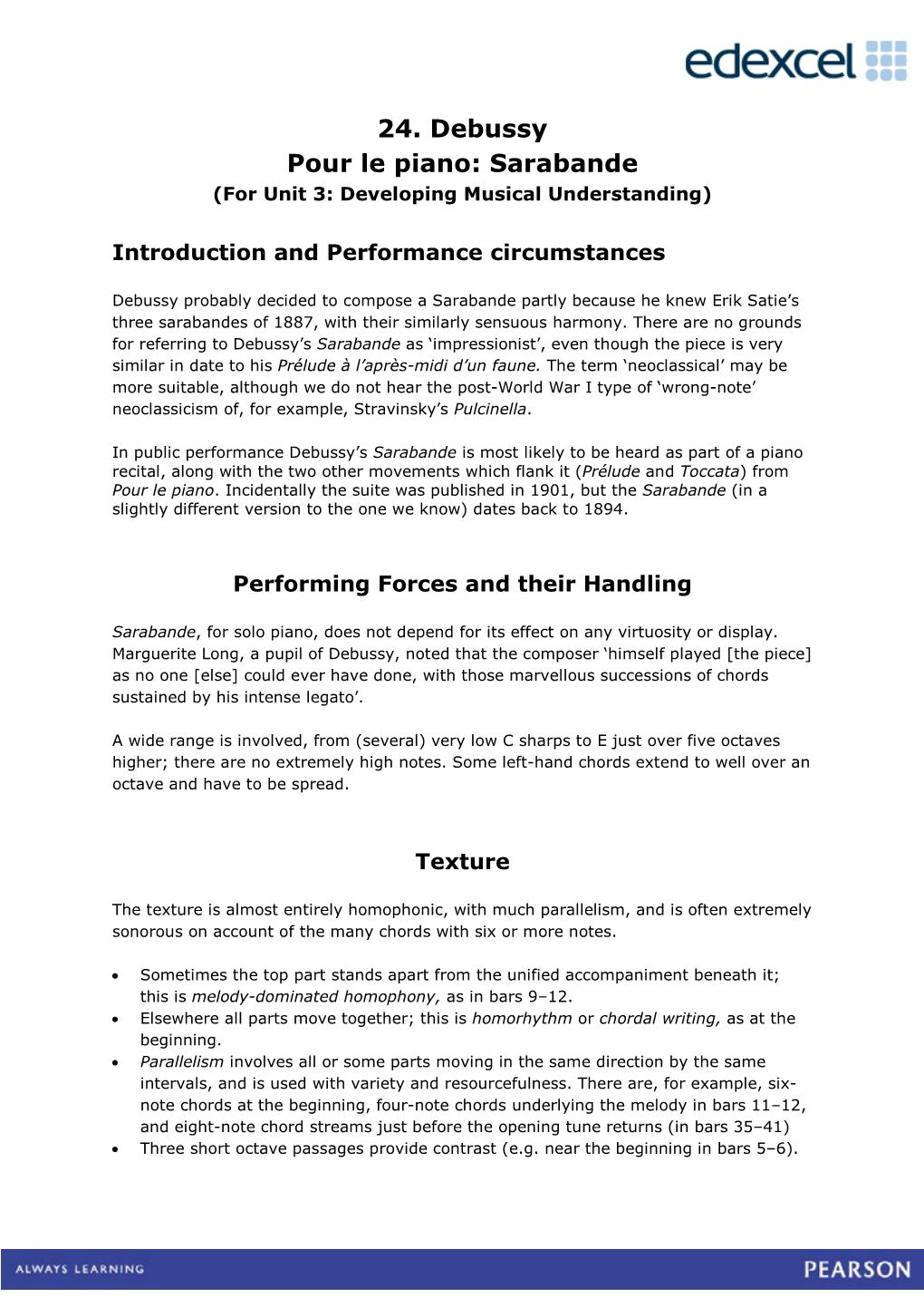 24. Debussy Pour Le Piano: Sarabande (For Unit 3: Developing Musical Understanding)