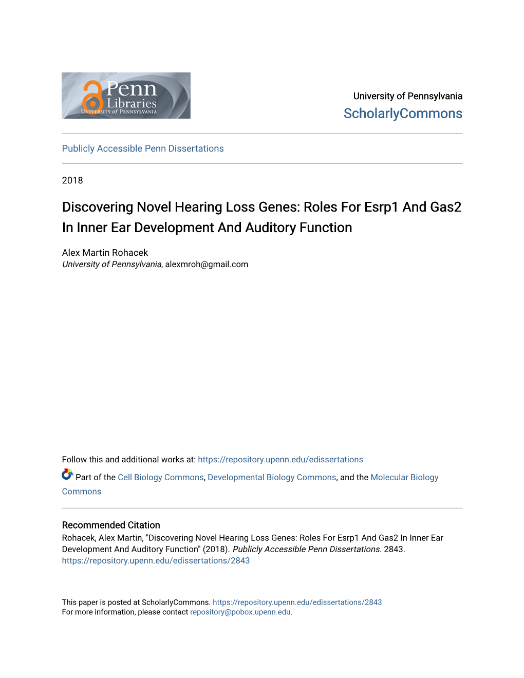 Discovering Novel Hearing Loss Genes: Roles for Esrp1 and Gas2 in Inner Ear Development and Auditory Function