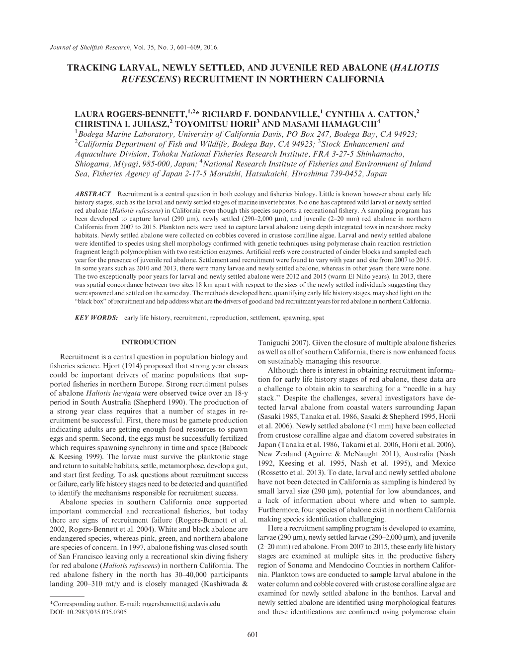 Tracking Larval, Newly Settled, and Juvenile Red Abalone (Haliotis Rufescens ) Recruitment in Northern California