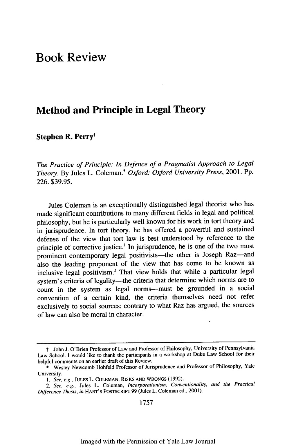 Method and Principle in Legal Theory