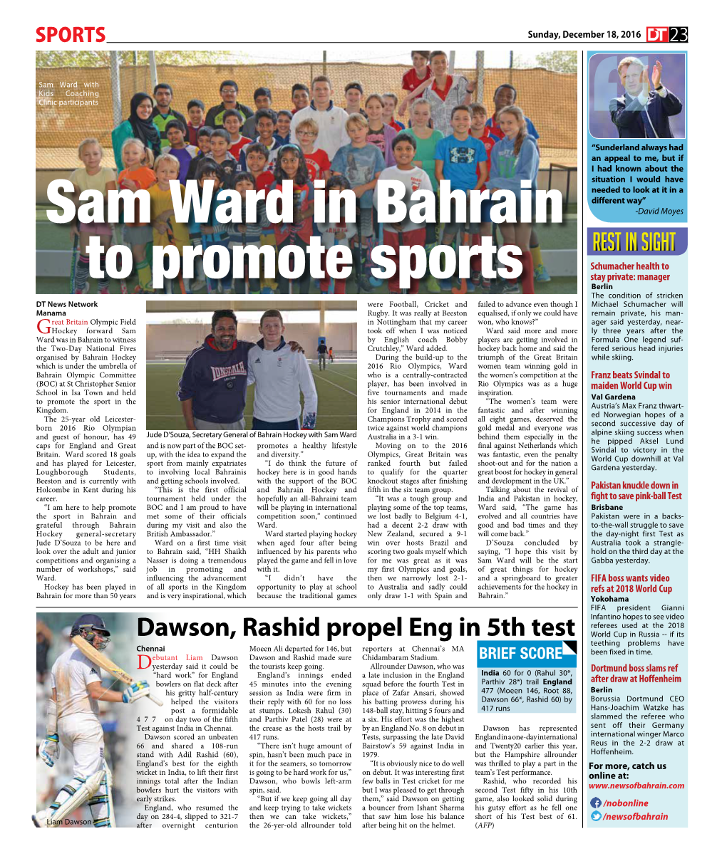 Sam Ward in Bahrain to Promote Sports