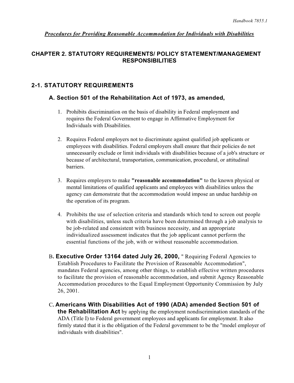Reasonable Accommodation Handbook Chpt 2 Statutory Requirements