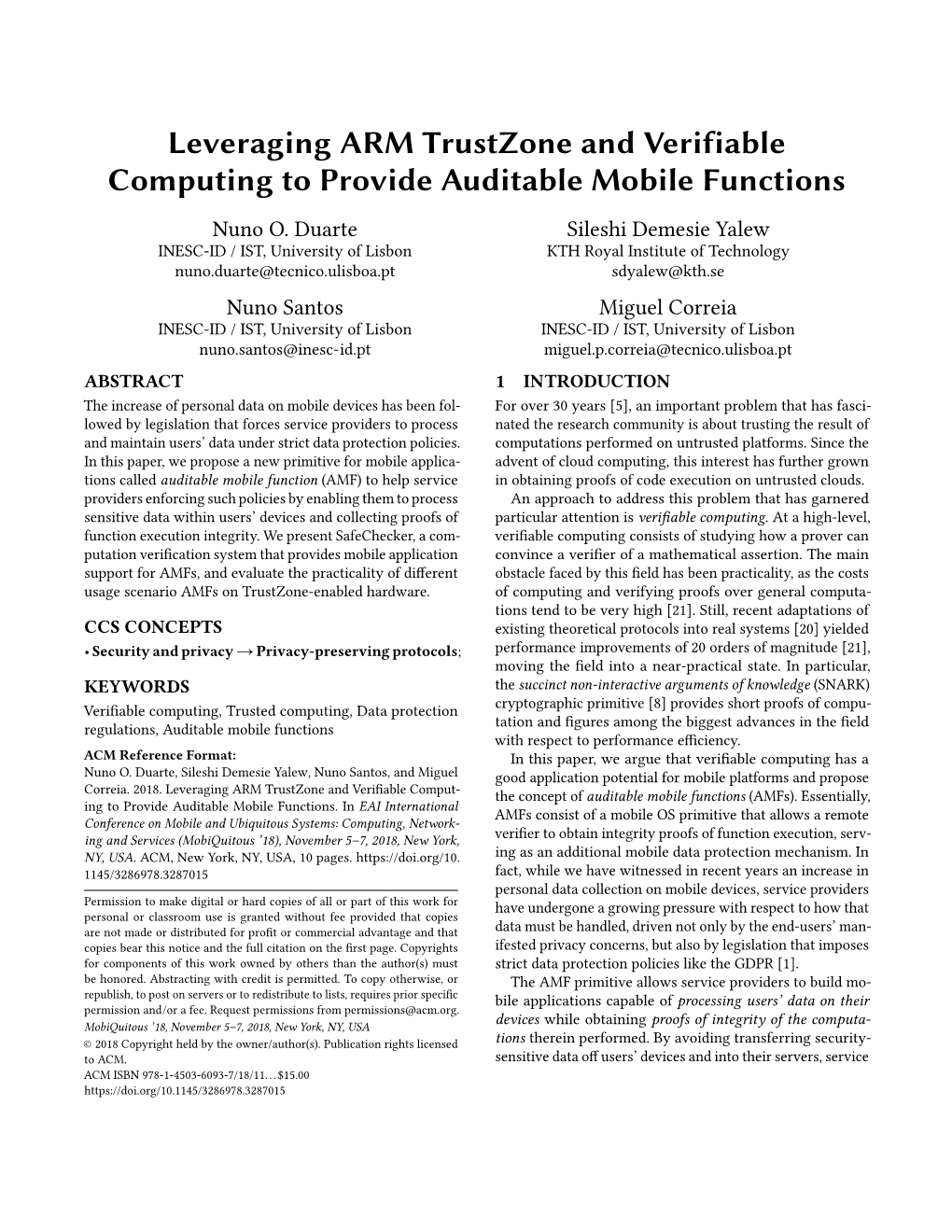 Leveraging ARM Trustzone and Verifiable Computing to Provide Auditable Mobile Functions Nuno O