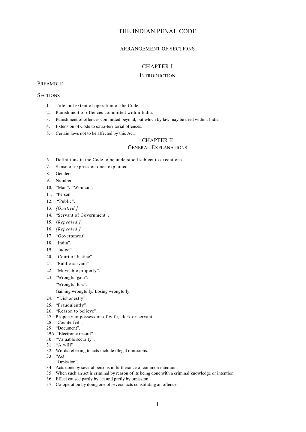 The Indian Penal Code ______Arrangement of Sections ______Chapter I Introduction Preamble