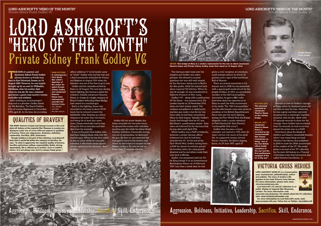 "HERO of the MONTH" LORD ASHCROFT's "HERO of the MONTH" Private Sidney Frank Godley VC Private Sidney Frank Godley VC LORD ASHCROFT's
