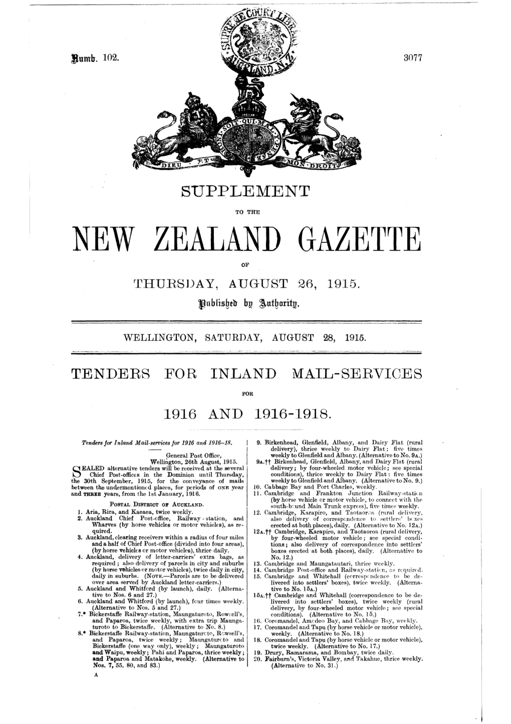 NEW ZEALAND GAZETTE of Rrhursday, AUGUST 26, 1915