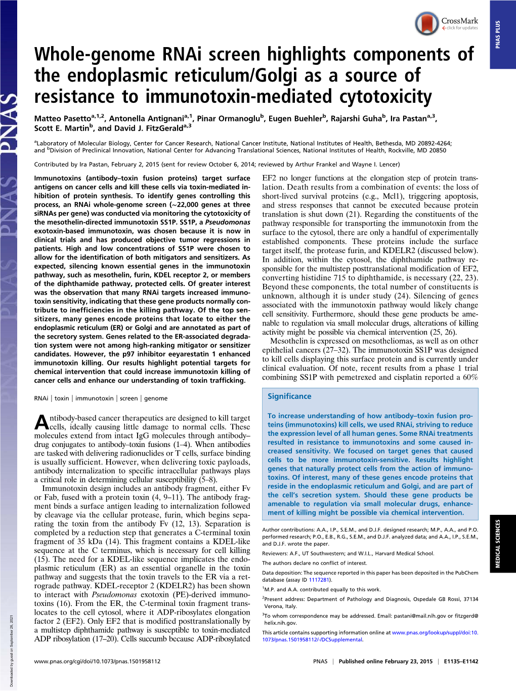 Whole-Genome Rnai Screen Highlights Components of the Endoplasmic Reticulum/Golgi As a Source of Resistance to Immunotoxin-Media