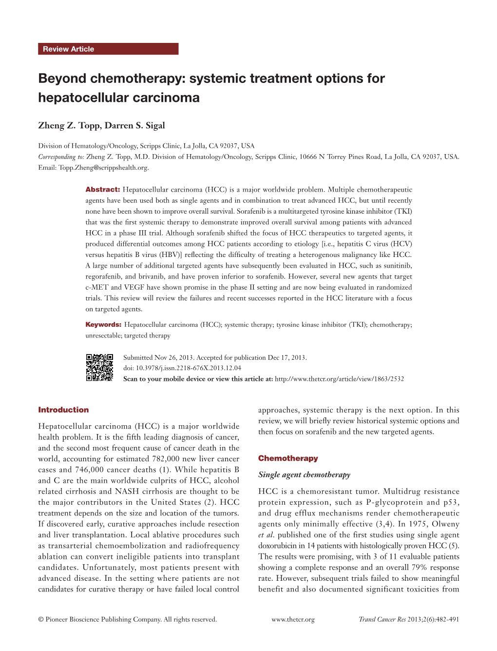 Beyond Chemotherapy: Systemic Treatment Options for Hepatocellular Carcinoma