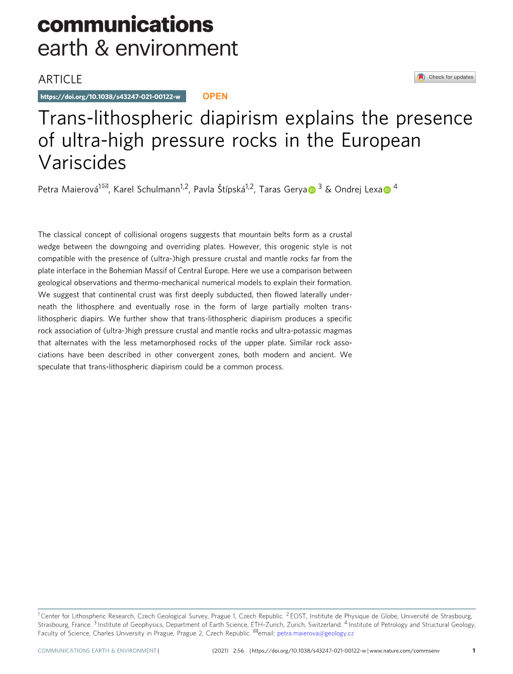 Trans-Lithospheric Diapirism Explains the Presence of Ultra-High Pressure