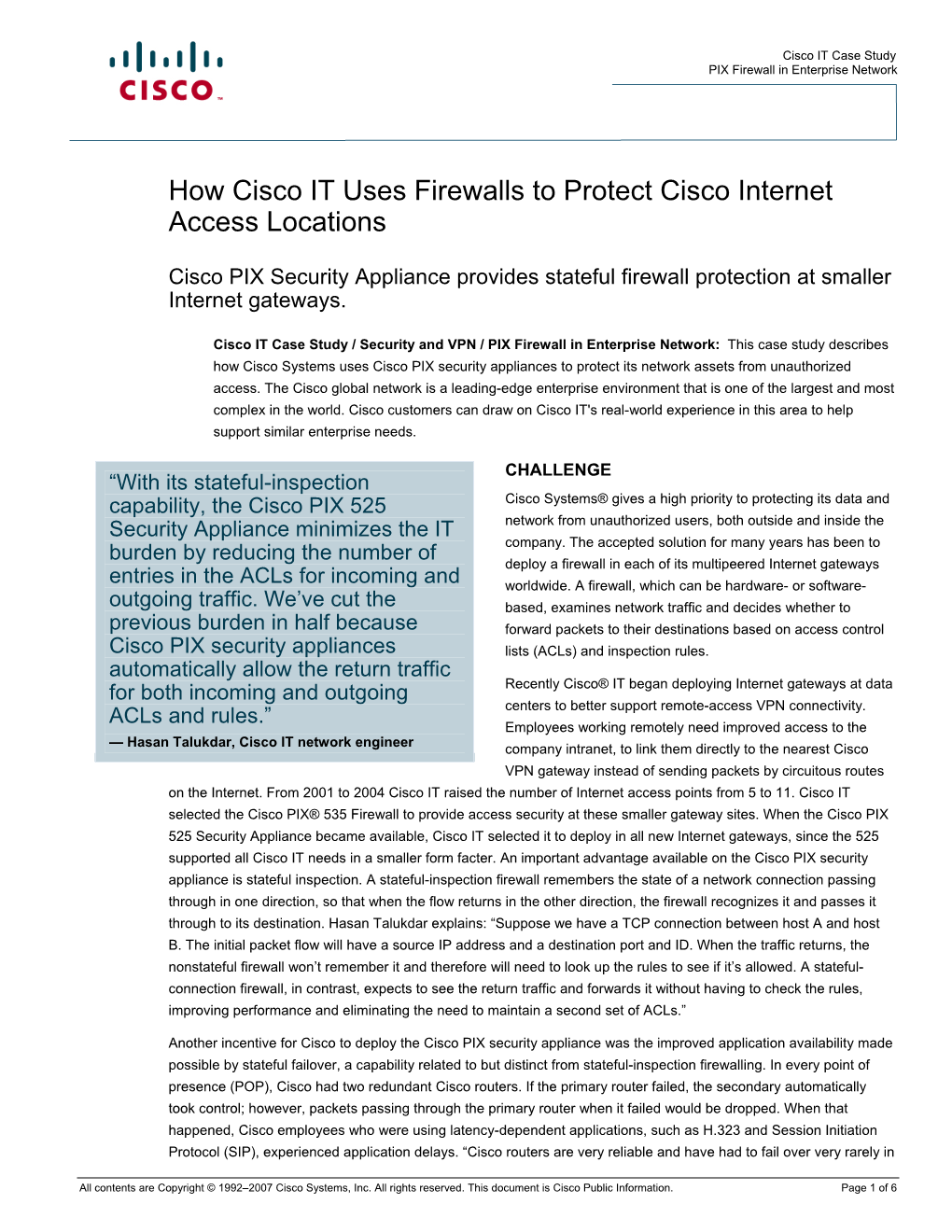 How Cisco IT Uses Firewalls to Protect Cisco Internet Access Locations