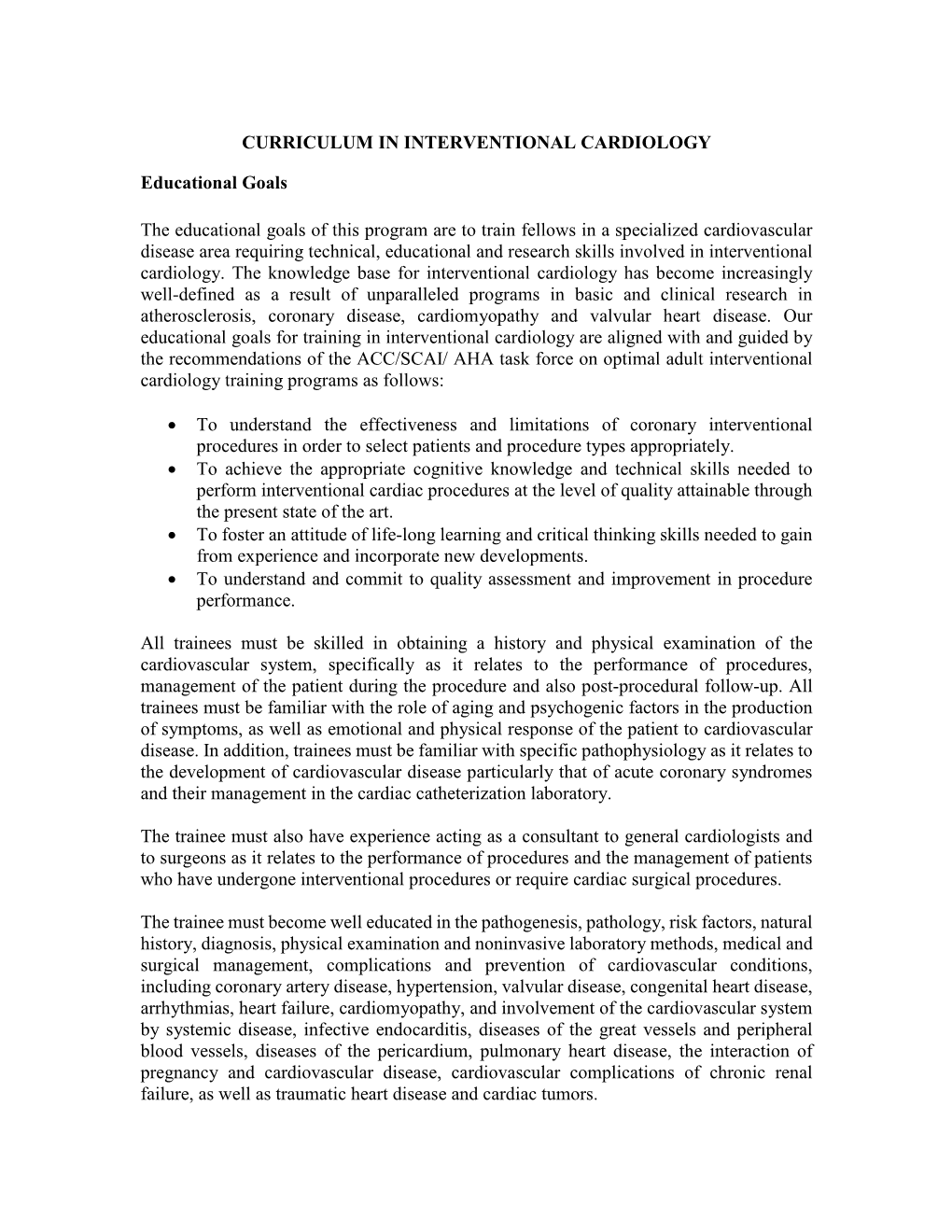 Curriculum in Interventional Cardiology