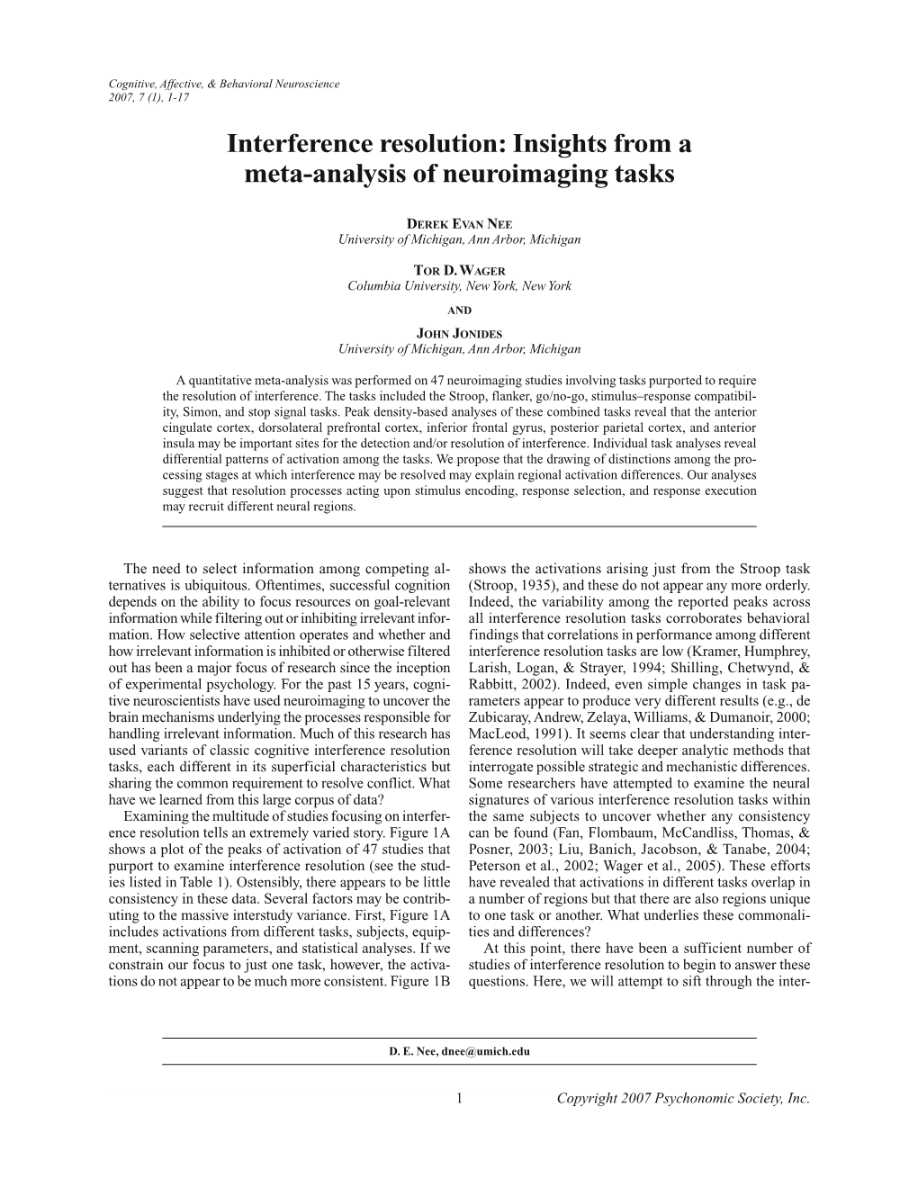 Interference Resolution: Insights from a Meta-Analysis of Neuroimaging Tasks