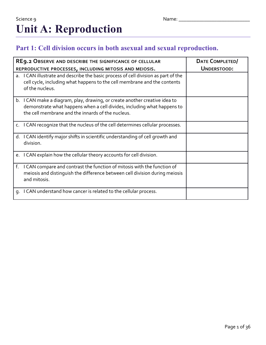 Part 1: Cell Division Occurs in Both Asexual and Sexual Reproduction