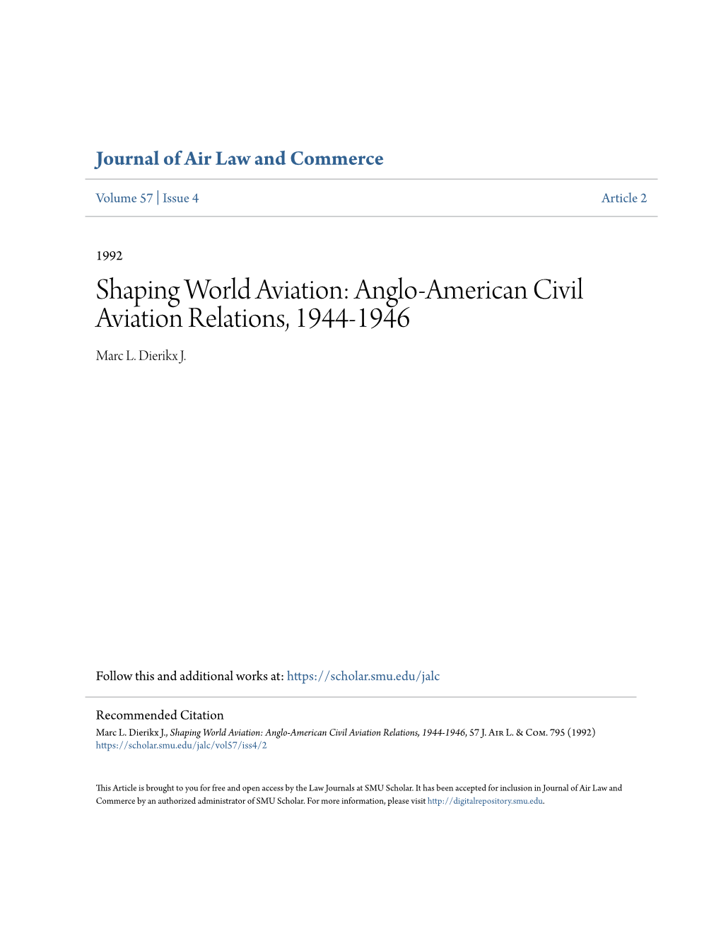 Anglo-American Civil Aviation Relations, 1944-1946 Marc L