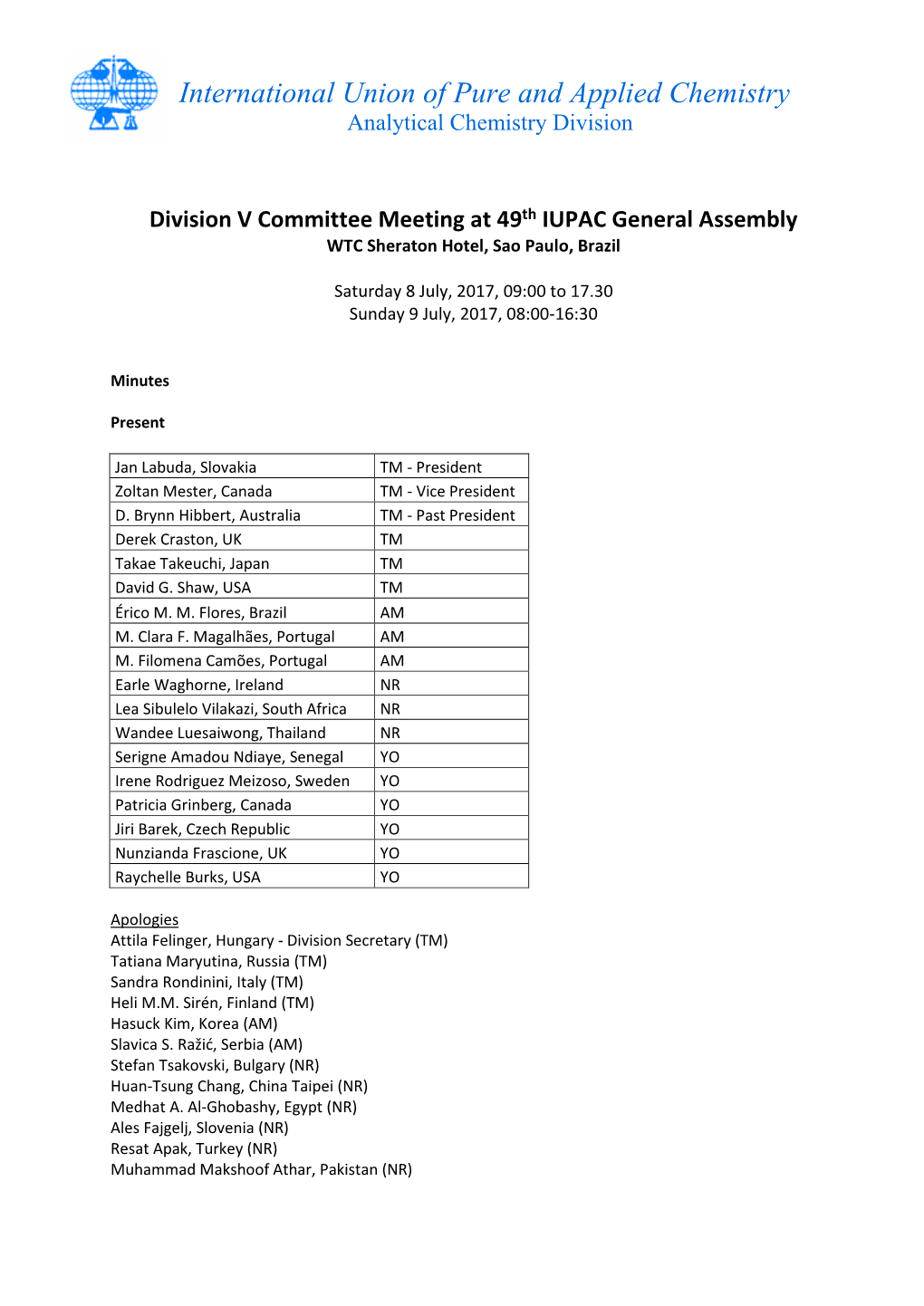 International Union of Pure and Applied Chemistry Analytical Chemistry Division