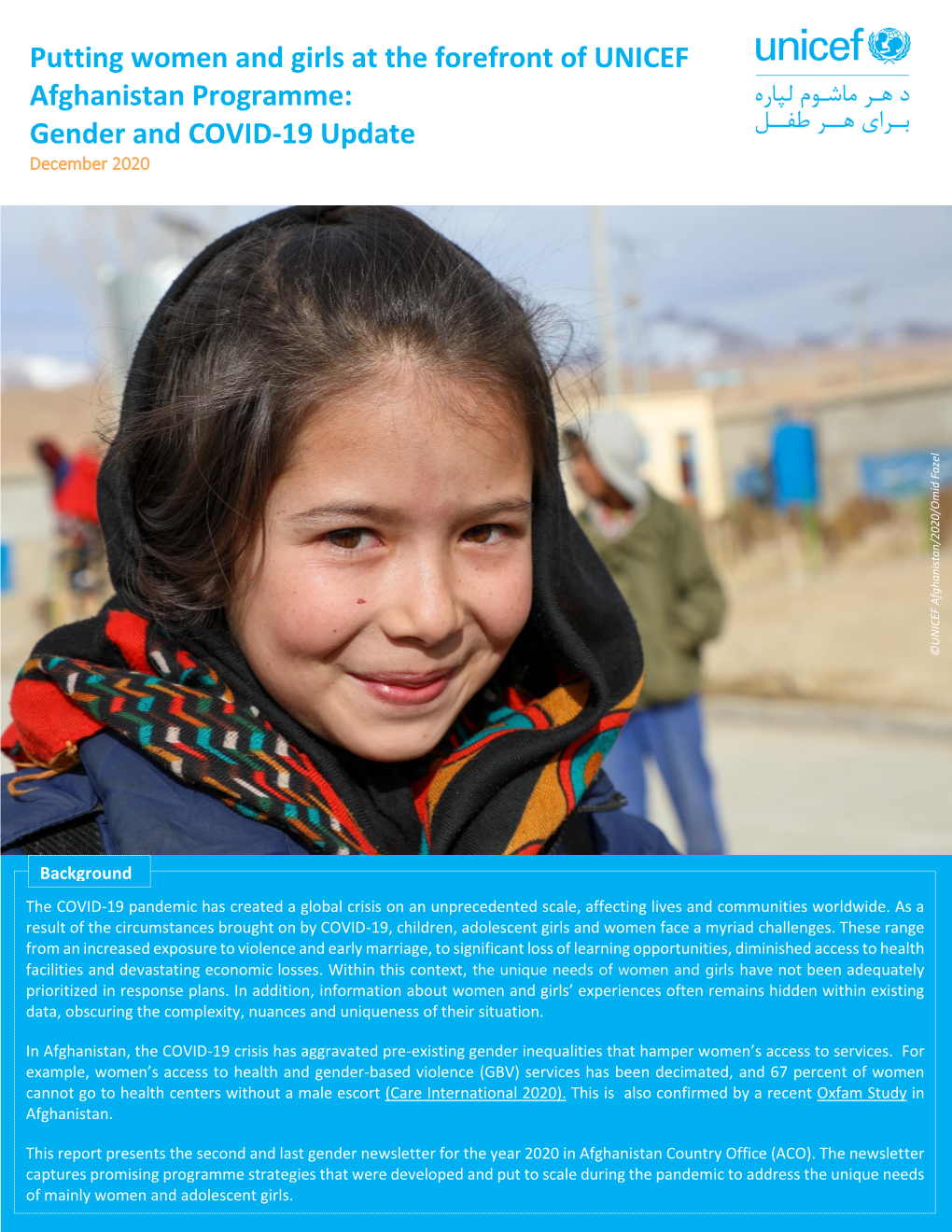 UNICEF Afghanistan Country Office Gender and COVID-19 Strategies