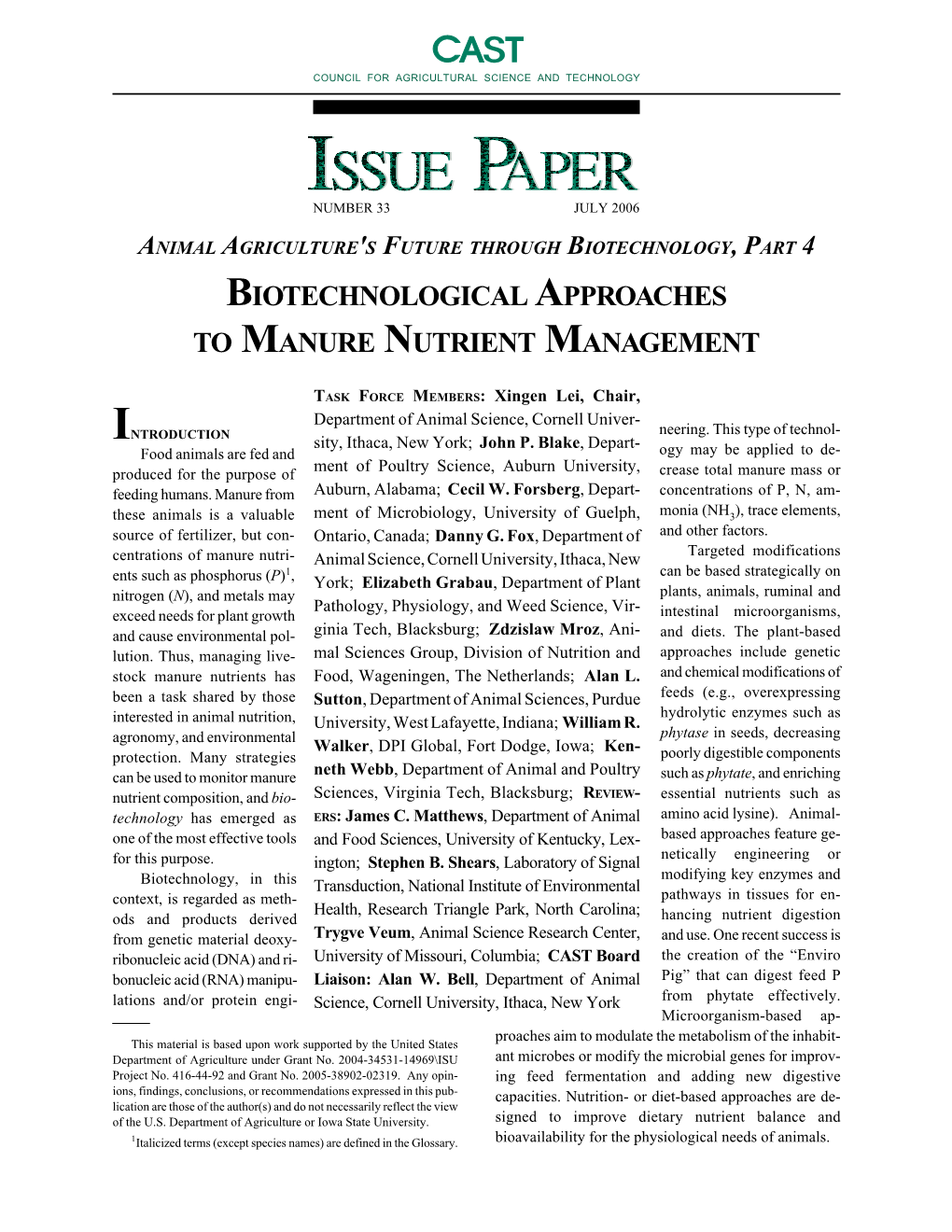 Biotechnological Approaches to Manure Nutrient Management