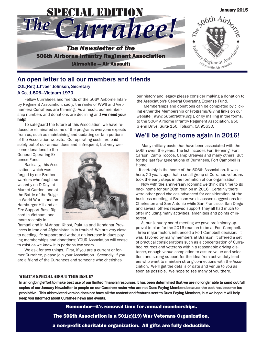 The Currahee!Currahee! the Newsletter of the 506Th Airborne Infantry Regiment Association (Airmobile — Air Assault)
