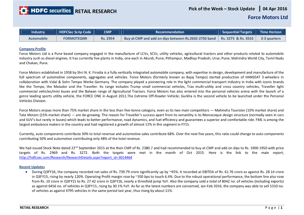 Force Motors Ltd RETAIL RESEARCH