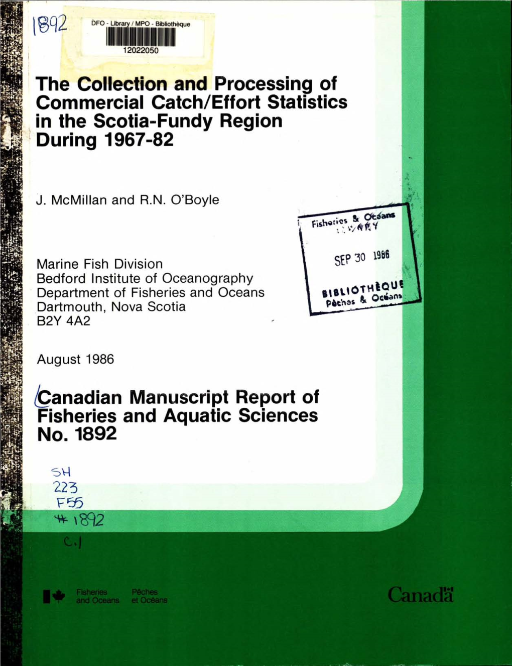 Canadian Manuscript Report of Fisheries and Aquatic Sciences No. 1892