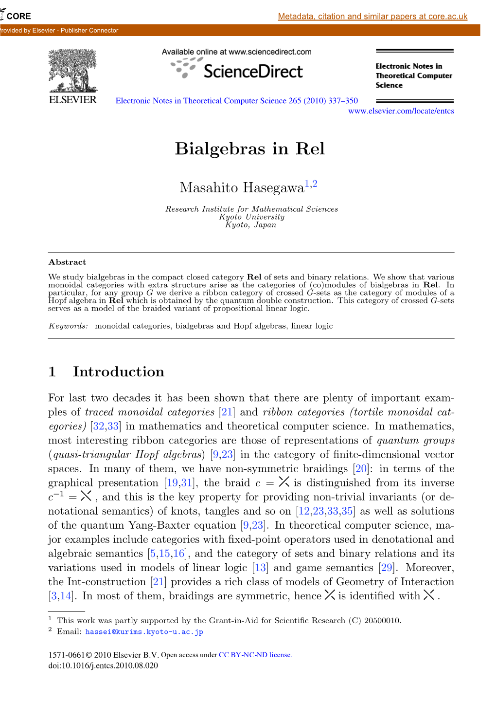 Bialgebras in Rel