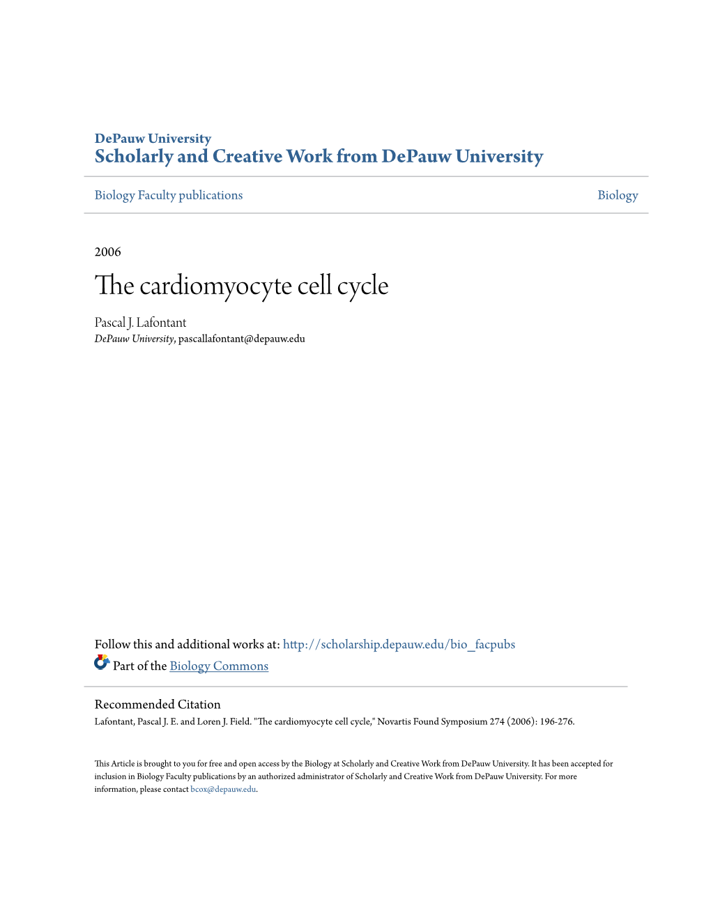 The Cardiomyocyte Cell Cycle,