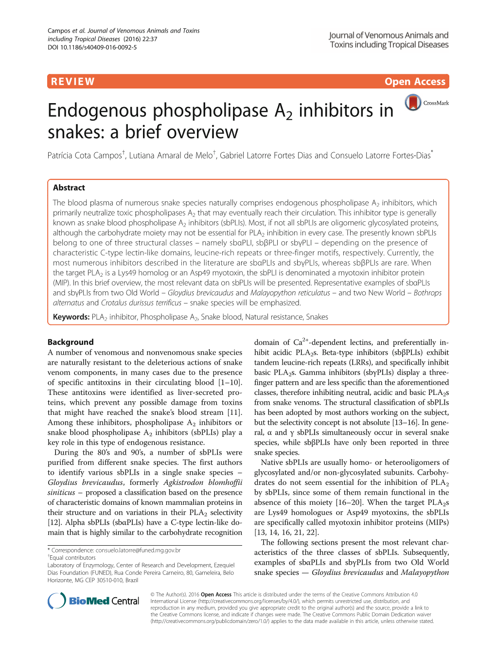Endogenous Phospholipase A2 Inhibitors in Snakes: a Brief Overview