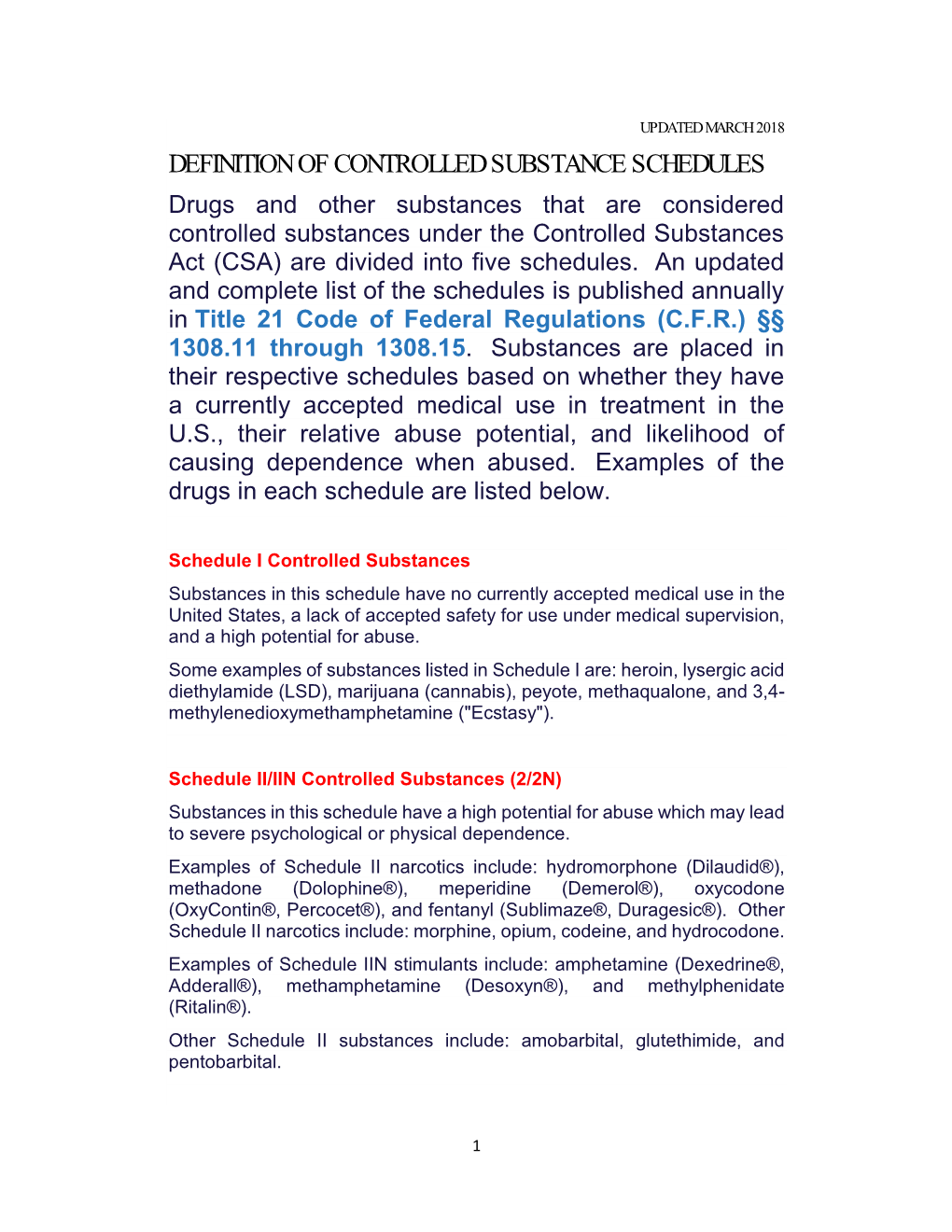 Definition of Controlled Substance Schedules