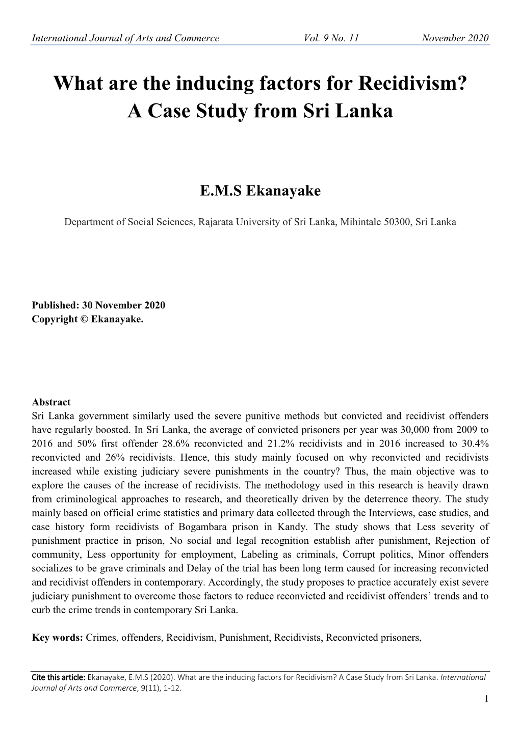 What Are the Inducing Factors for Recidivism? a Case Study from Sri Lanka
