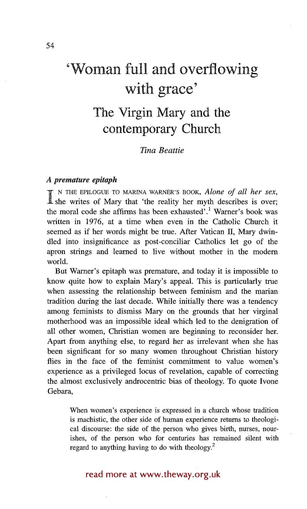 The Virgin Mary and the Contemporary Church