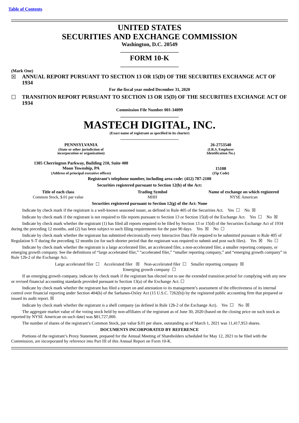 MASTECH DIGITAL, INC. (Exact Name of Registrant As Specified in Its Charter)