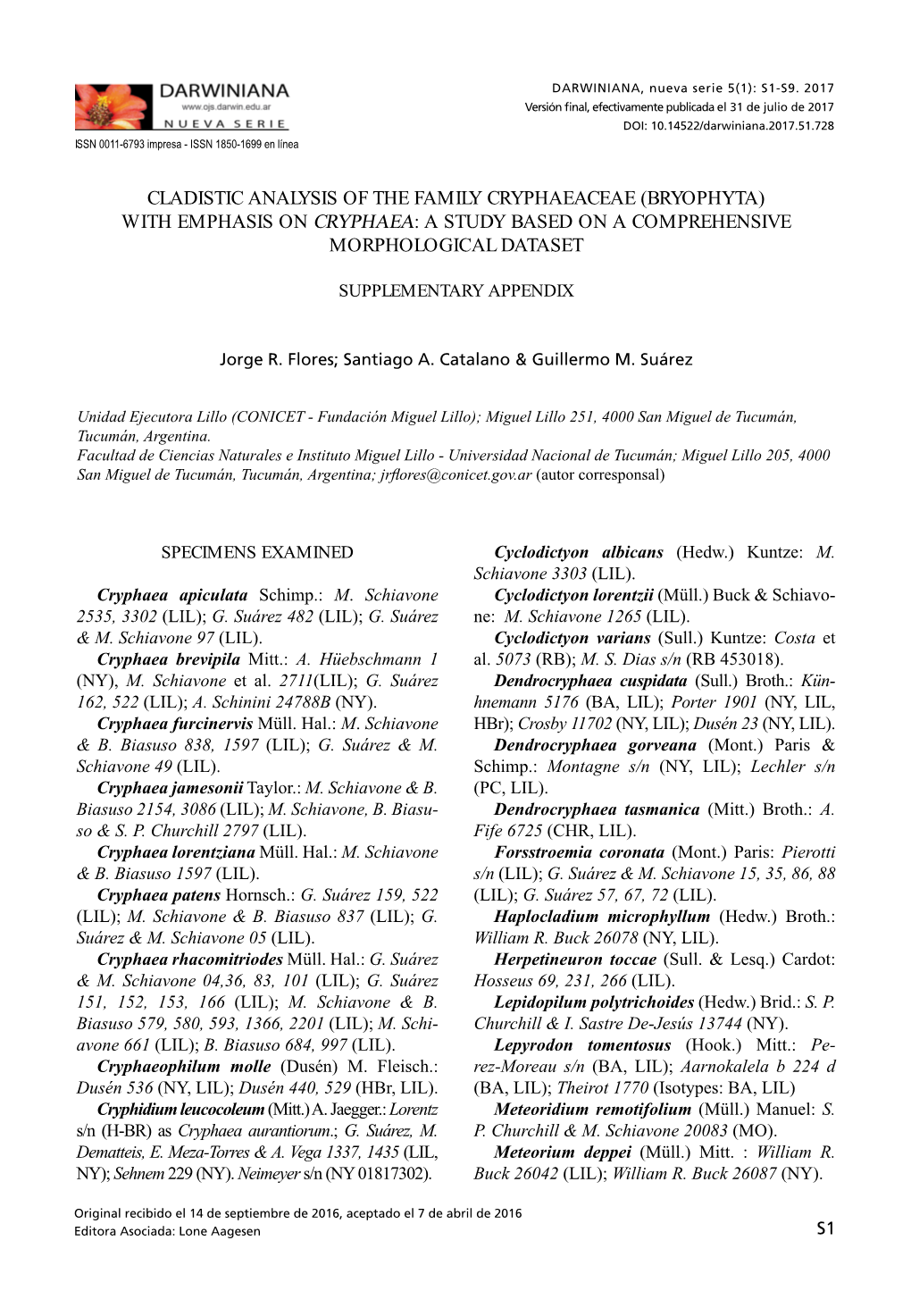 Cladistic Analysis of the Family Cryphaeaceae (Bryophyta) with Emphasis on Cryphaea: a Study Based on a Comprehensive Morphological Dataset